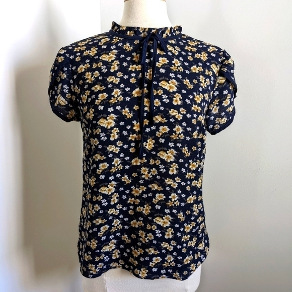 KEBUNUO Navy Blue Asian Style Short Sleeve Top XL/ M - Picture 6 of 12